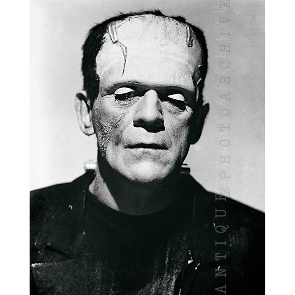 Frankenstein Boris Karloff vintage photo print poster Bride of monster horror movie Halloween wall decor weird creepy gothic black and white