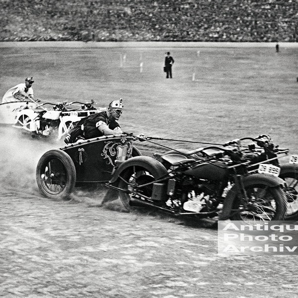 Vintage motorcycle photography print chariot racing wall decor art gift for biker dad husband fan enthusiast, black and white poster