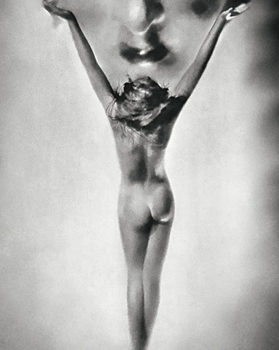 Vintage nude photography print Studio Manasse beautiful sexy naked woman  girl ass black and white fine art wall decor poster french 1930s