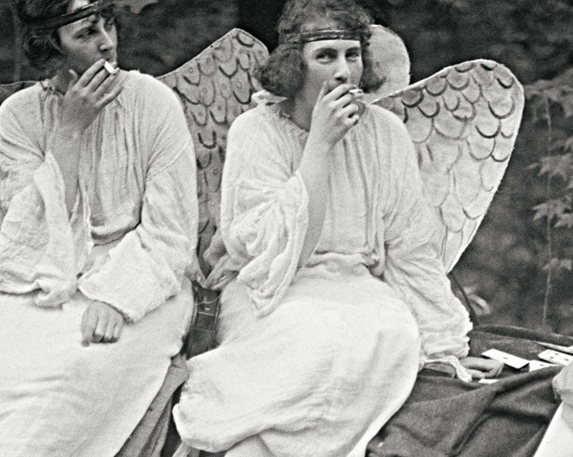 Vintage photo print smoking angels women weird photograph gift Etsy