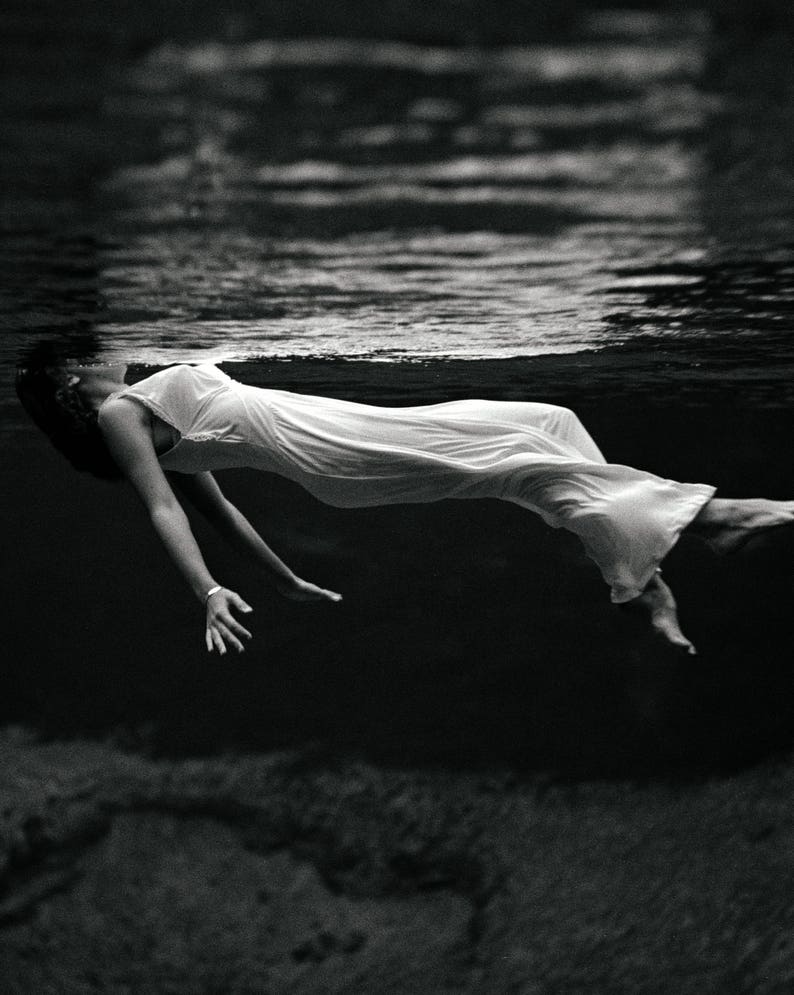 Vintage photo fine art photography black and white wall decor print Toni Frissell photograph woman floating underwater poster water 1940s image 2
