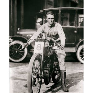 Vintage photo motorcycle print poster gift biker racer Albert Shrimp Burns historical antique car auto wall decor gift for motorcycle lover