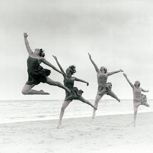 Vintage beach photo dancers leaping house home decor jumping photograph coastal home wall art black and white fine photography dance gift