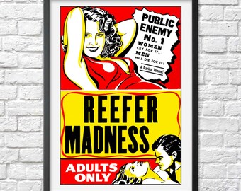 Stoner gift for him her marijuana art cannabis weed 420 dope pot cool retro wall decor Reefer Madness vintage movie poster print