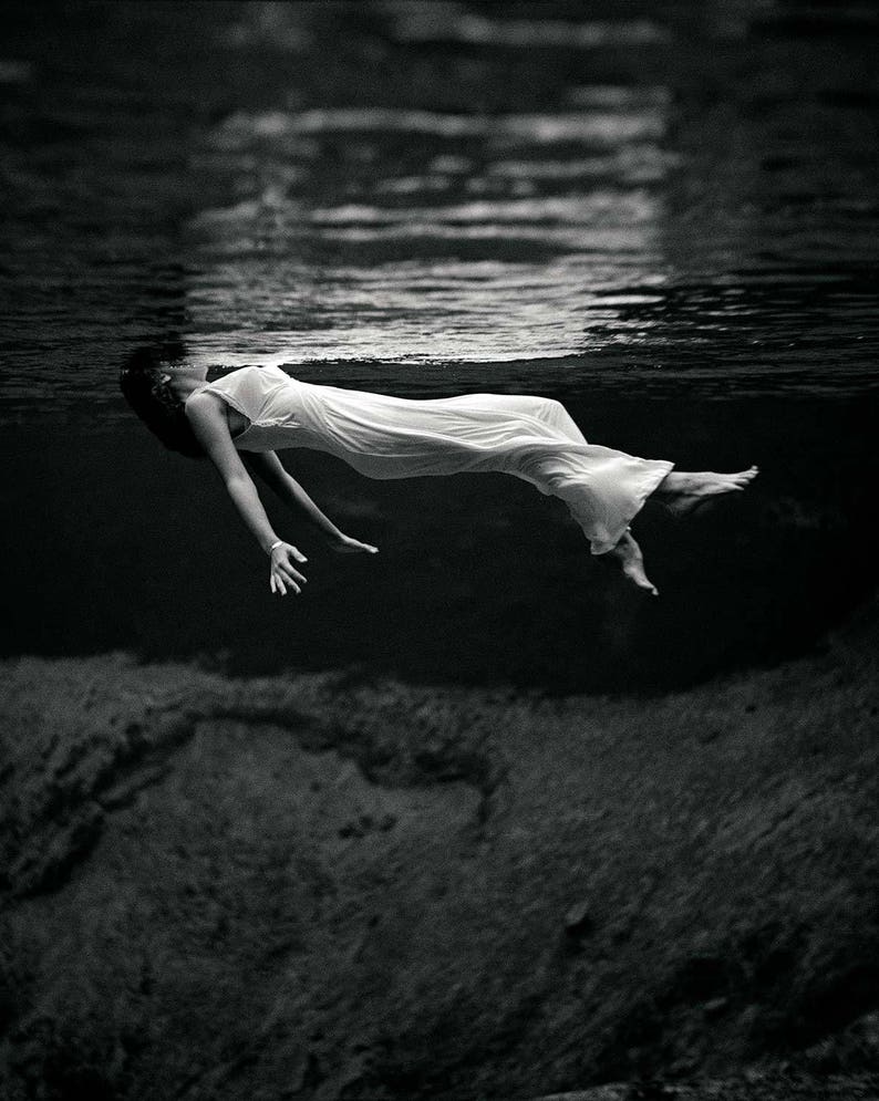 Vintage photo fine art photography black and white wall decor print Toni Frissell photograph woman floating underwater poster water 1940s image 1