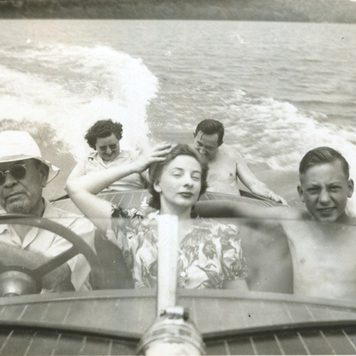 impression de photographie vintage promenade en bateau promenade en bateau sur le lac maison cabine plage maison décoration murale affiche rétro cool art mural années 1950 vie
