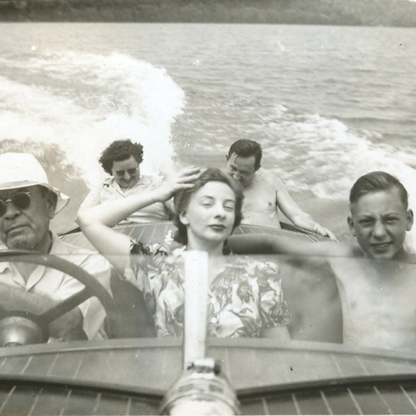 impression de photographie vintage promenade en bateau promenade en bateau sur le lac maison cabine plage maison décoration murale affiche rétro cool art mural années 1950 vie