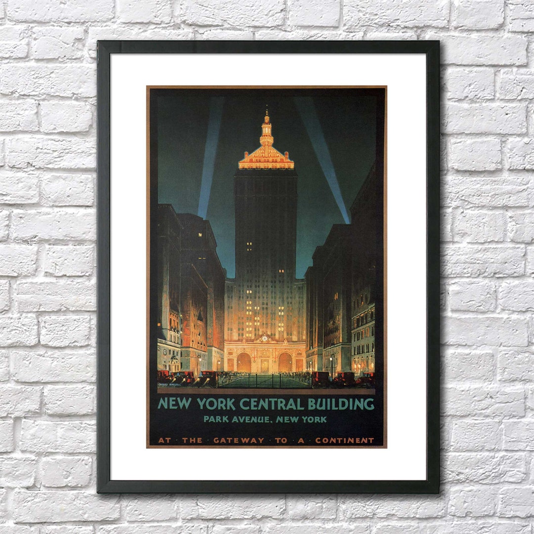 New York Vintage Travel Poster Print Park Avenue Central Building NY ...