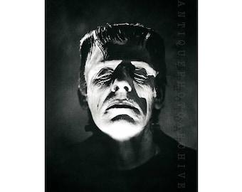 Boris Karloff Frankenstein monster vintage photo horror movie poster goth wall decor black and white dark art macabre fright Halloween