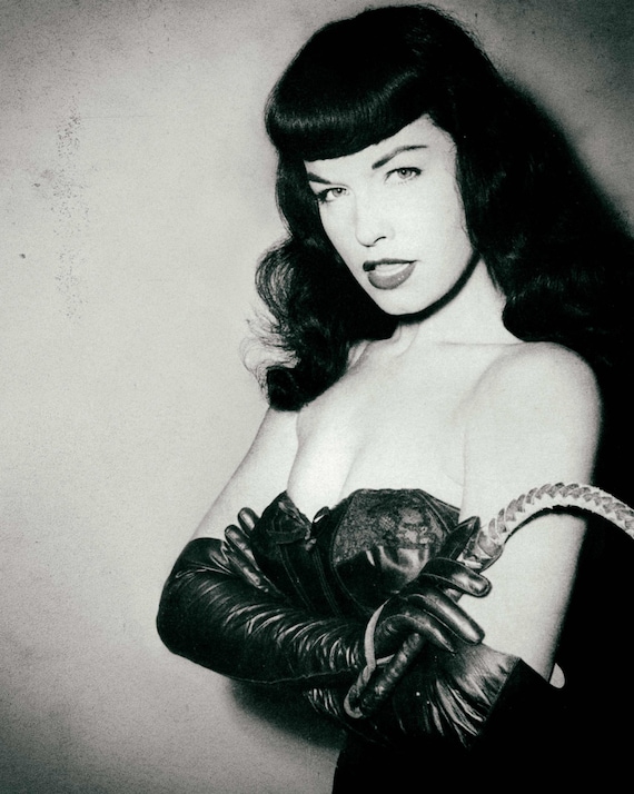Bettie Page photo print poster BDSM dominatrix mistress gift vintage  erotica fetish black and white photography photograph wall decor art
