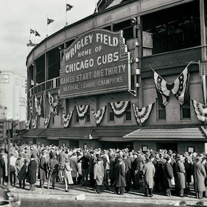 Chicago Field vintage baseball stadium print ballpark poster gift fan sports wall decor, 1945 World Series black and white photography art