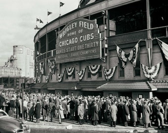 Chicago Field vintage baseball stadium print ballpark poster gift fan sports wall decor, 1945 World Series black and white photography art