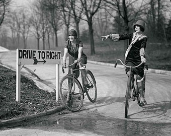 Vintage bicycle photo print poster gift cyclist bike rider unique wall decor for her black and white 1920s women cycling art BFF girlfriends