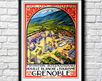 Paris France vintage travel poster print Lyon Grenoble French travel art south of france wall decor tourism travel ad art nouveau