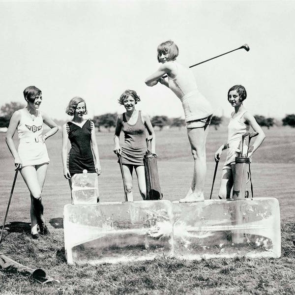 Golf vintage photo wall art print poster. Gift women golfers wall decor black and white girls golfing on ice unique gift for lady golfer.