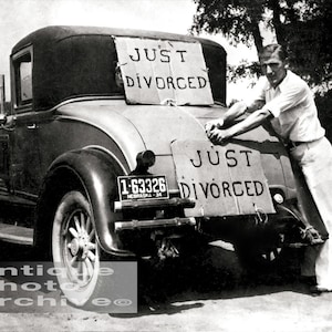Divorce gift vintage photo print just divorced man poster antique auto car black and white photograph funny humor wall decor art cool