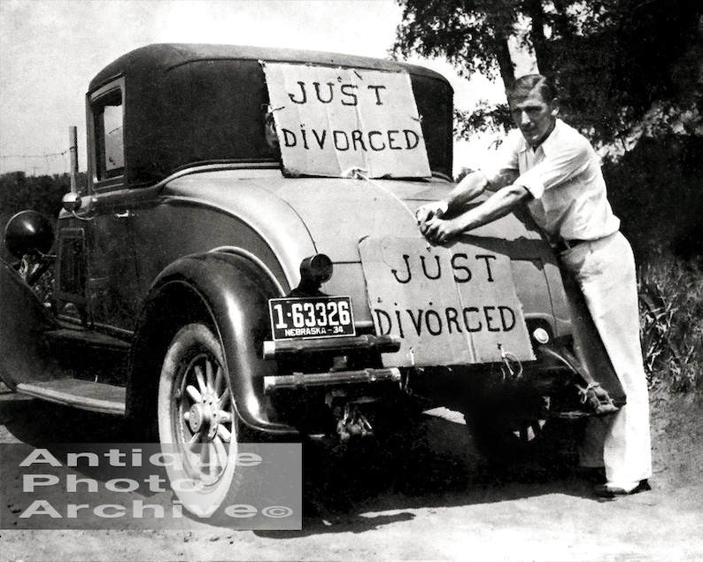Divorce gift vintage photo print just divorced man poster antique auto car black and white photograph funny humor wall decor art cool image 1