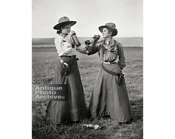 Cowgirls women drinking photo print poster vintage western wall decor bar ladies liquor guns Wild West girls whiskey America history picture