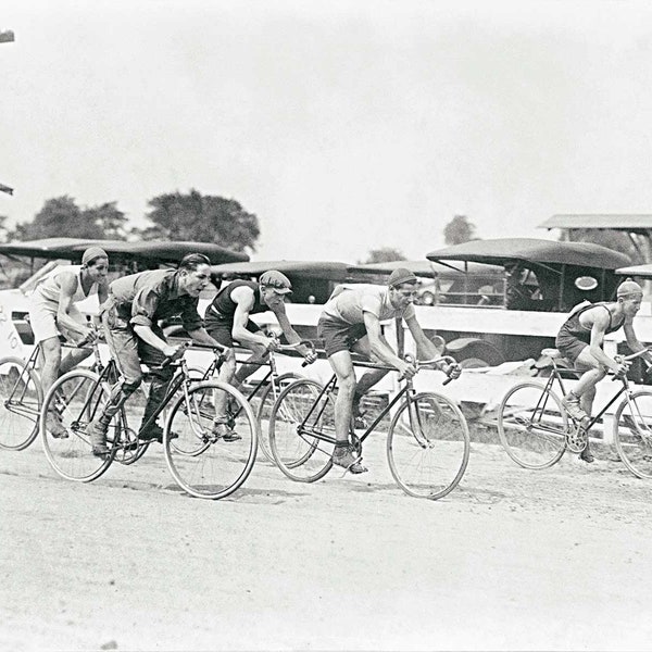 Vintage cycling photo print poster bicycle gift cyclist art black and white photography wall decor antique road bike race 1920s sports