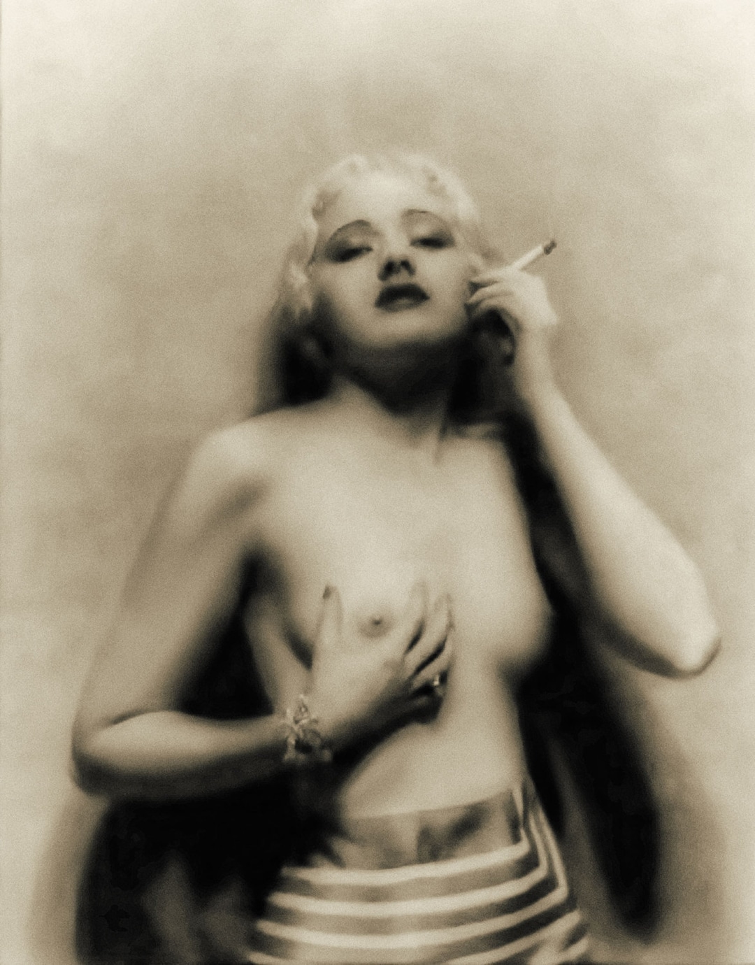 Vintage Nude Woman Smoking Photography Print Erotic Risque