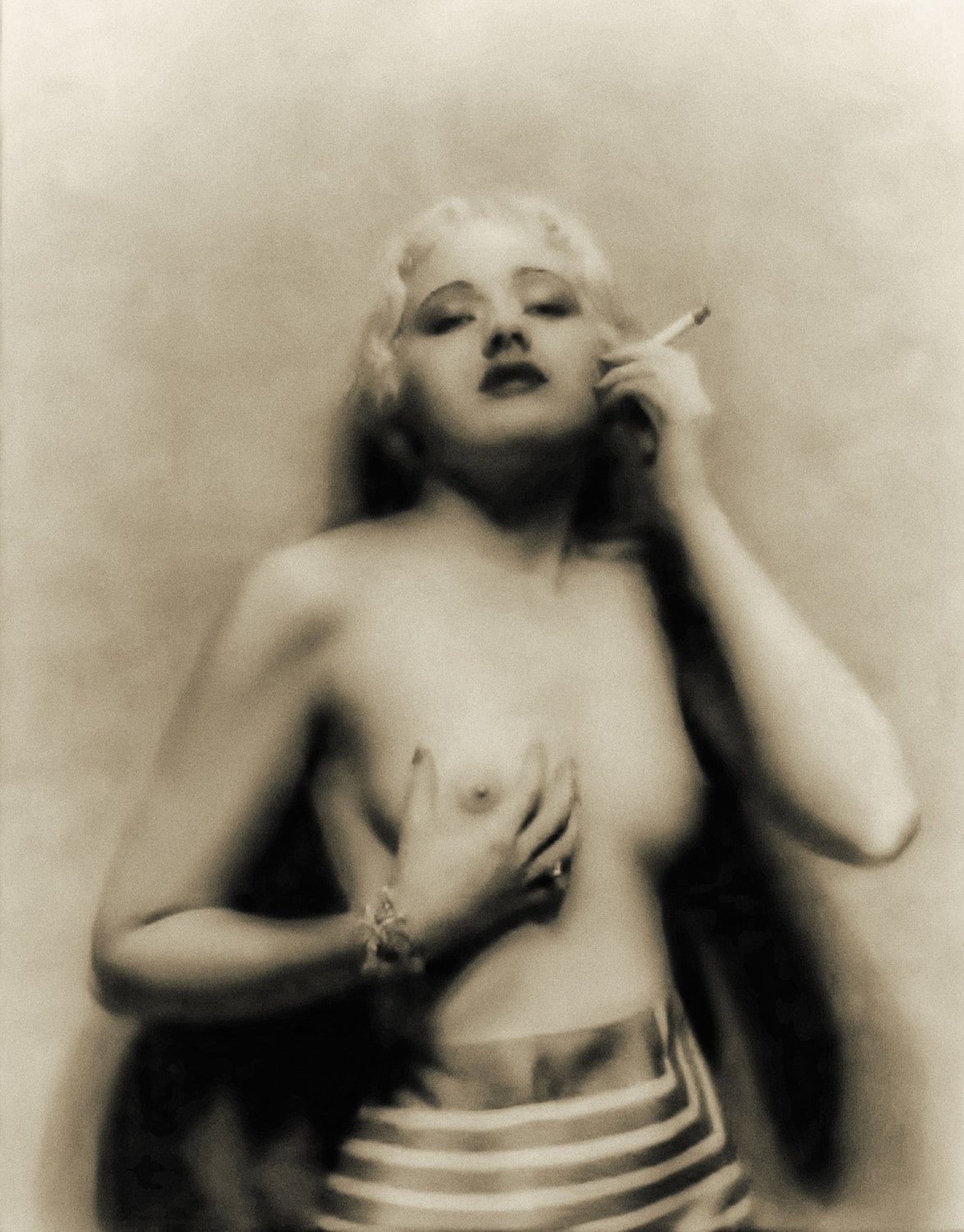 Vintage Nude Woman Smoking Photography Print Erotic Risque photo