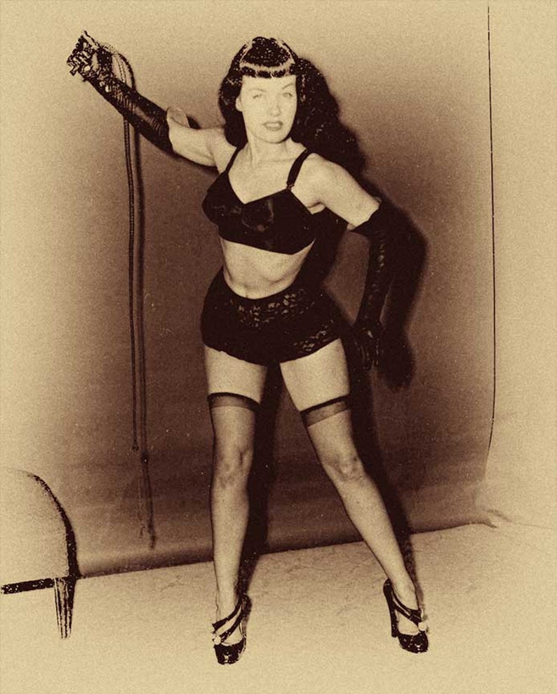 Bettie Page photo poster print 1940s pinup vintage BDSM dominatrix mistress sexy wall decor fetish art crop photography whip stockings Betty 