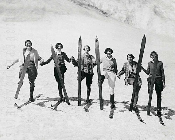 Snow Skiing Vintage Photo Women Skiers Poster Print Photograph | Etsy