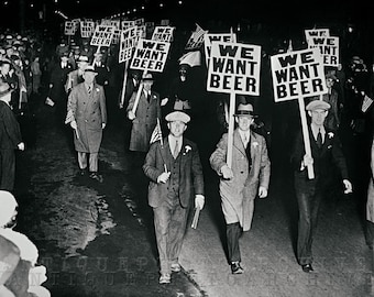 Beer poster print vintage photo prohibition home brewery gift bar decor men man cave pub tavern speakeasy home making black white we want