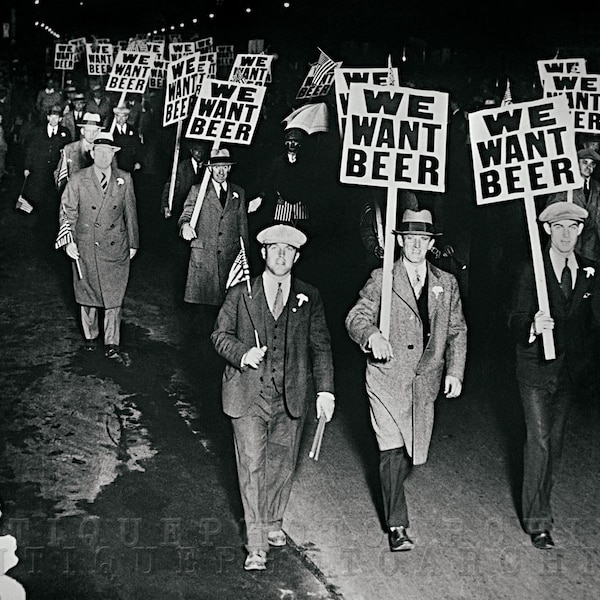 Beer poster print vintage photo prohibition. Home brewery gift, wall art bar decor man cave pub tavern speakeasy We Want Beer black & white