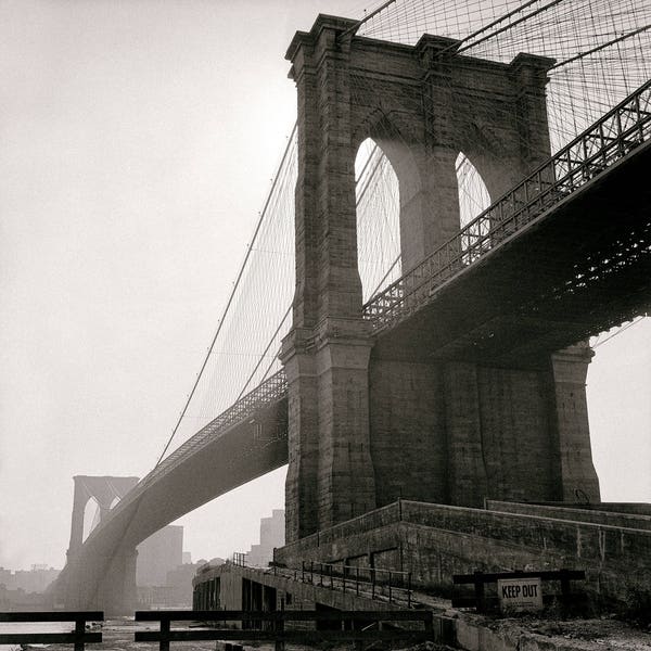 New York wall art Brooklyn Bridge NYC City vintage photo print poster NY gift old East River photograph black and white photography decor