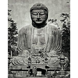 Vintage Buddhist art print Zen black and white photography Tibetan monks Buddhism spiritual wall decor Buddha statue yoga meditation gift