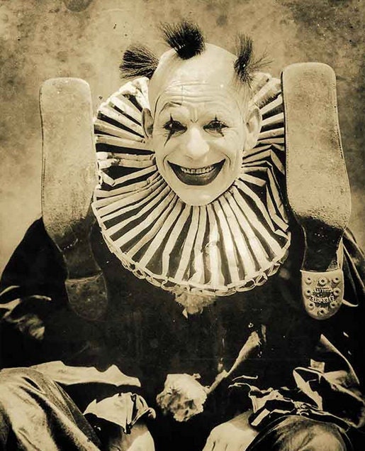 Creepy clown decor art wall print weird vintage photo. Antique