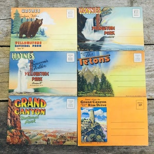 Livres de cartes postales antiques de style accordéon Grand Tetons Grand Canyon de Yellowstone CHOIX DE 6