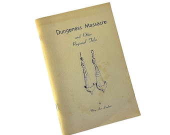 May include: A vintage book titled "Dungeness Massacre and Other Regional Tales" with a cream-colored cover. The cover features black illustrations of earrings and text. The author's name, Mary Ann Lambert, is printed at the bottom.