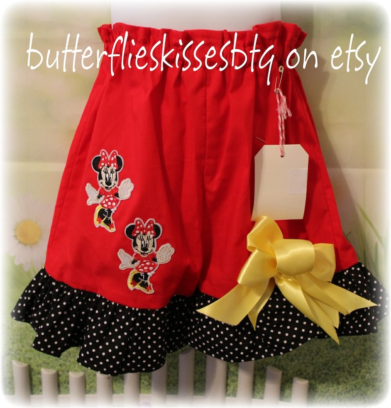 Handmade new minnie mouse shorts size 4-5T girls toddlers dresses pants ready to ship free shipping red black yellow white summer wear