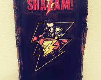 Shazam hand burned wood art decor
