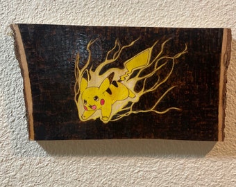 Pikachu hand burned wood art decor