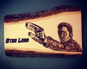 Starlord hand burned wood art decor