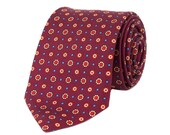Red silk necktie for men, slim burgundy ties with small flowers, classic retro vintage theme tie, christmas party gift, business floral tie