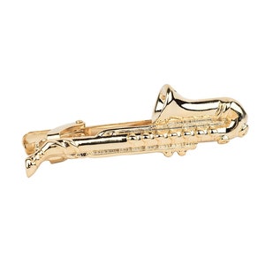 Saxophone tie clip, Groomsmen tie bar, Gold tie clip for men, Music theme necktie clasp, musician gift