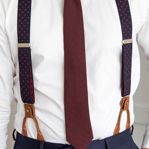 Navy Blue With White Dots Suspenders for Men Brown Button - Etsy