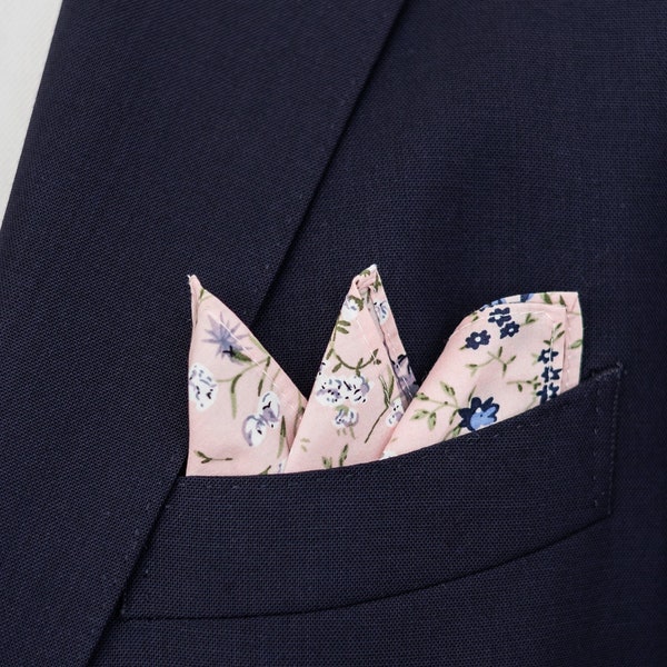 Pink floral pocket square, dusty rose flowers handkerchief, wedding pocket squares for groom groomsmen, Maia collection