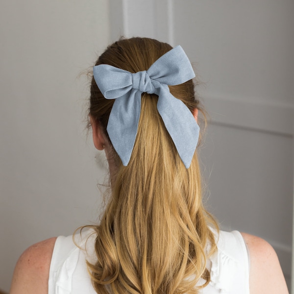 Dusty Blue ladies bow, hair bow for women, light blue headband, lady bow tie, ladies scarf, office outfit for women, gifts for her