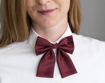 Women's polka dot bow tie, Burgundy red ladies bow tie, office outfit for women, gifts for her, lady bow
