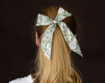 Sage green peonies ladies bow, white peony bow tie, Women's hair bow, floral scarf, gifts for her, his and hers, Rima collection
