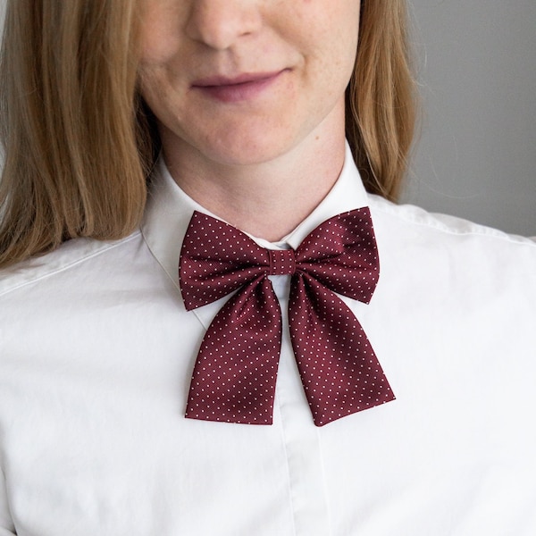 Women's polka dot bow tie, Burgundy red ladies bow tie, office outfit for women, gifts for her, lady bow