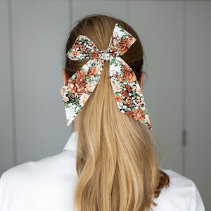 Brown and green hair bow, floral print, headband, Women's bow tie, ladies scarf, matching ties for him and her, Sedona image 1