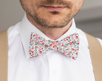White red floral self-tie bow tie for men, untied cotton bow tie, red beige pink blue wedding bow ties for groom groomsmen, Bea collection