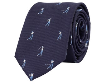 Marineblaue Golf krawatte, Golfer Swing Krawatte, Golfspieler Krawatte, Sport fan Geschenk, gestickte Neckties für Männer