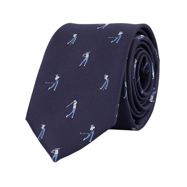 Marineblaue Golf krawatte, Golfer Swing Krawatte, Golfspieler Krawatte, Sport fan Geschenk, gestickte Neckties für Männer